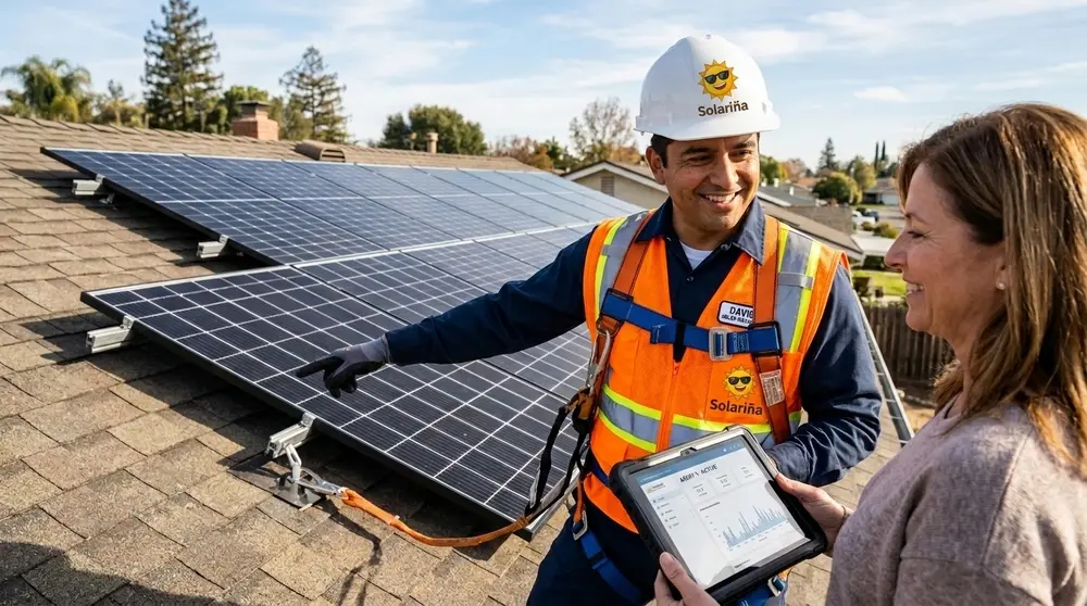 Ingeniero revisando instalación de placas solares