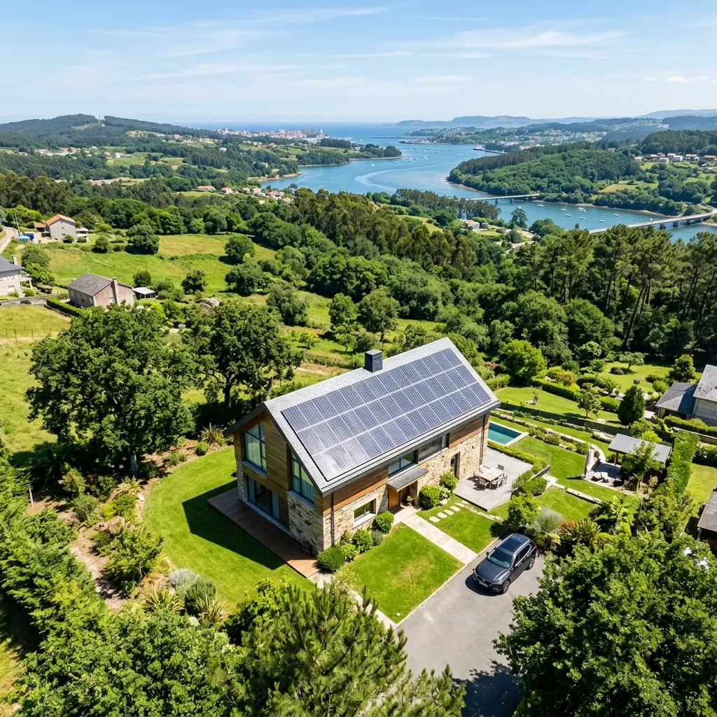 Vivienda unifamiliar con placas solares en Cambre, Galicia