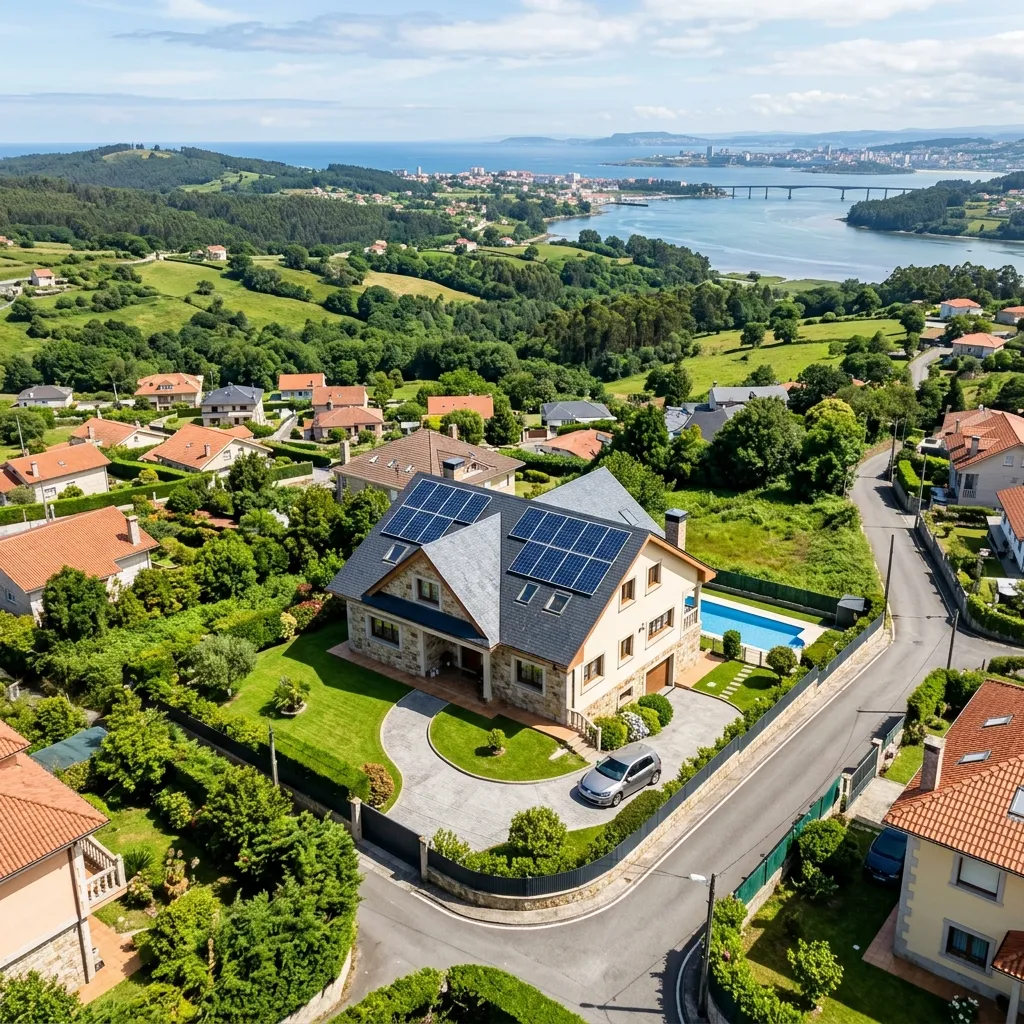 Instalación de placas solares en Culleredo, A Coruña: vivienda con zonas verdes